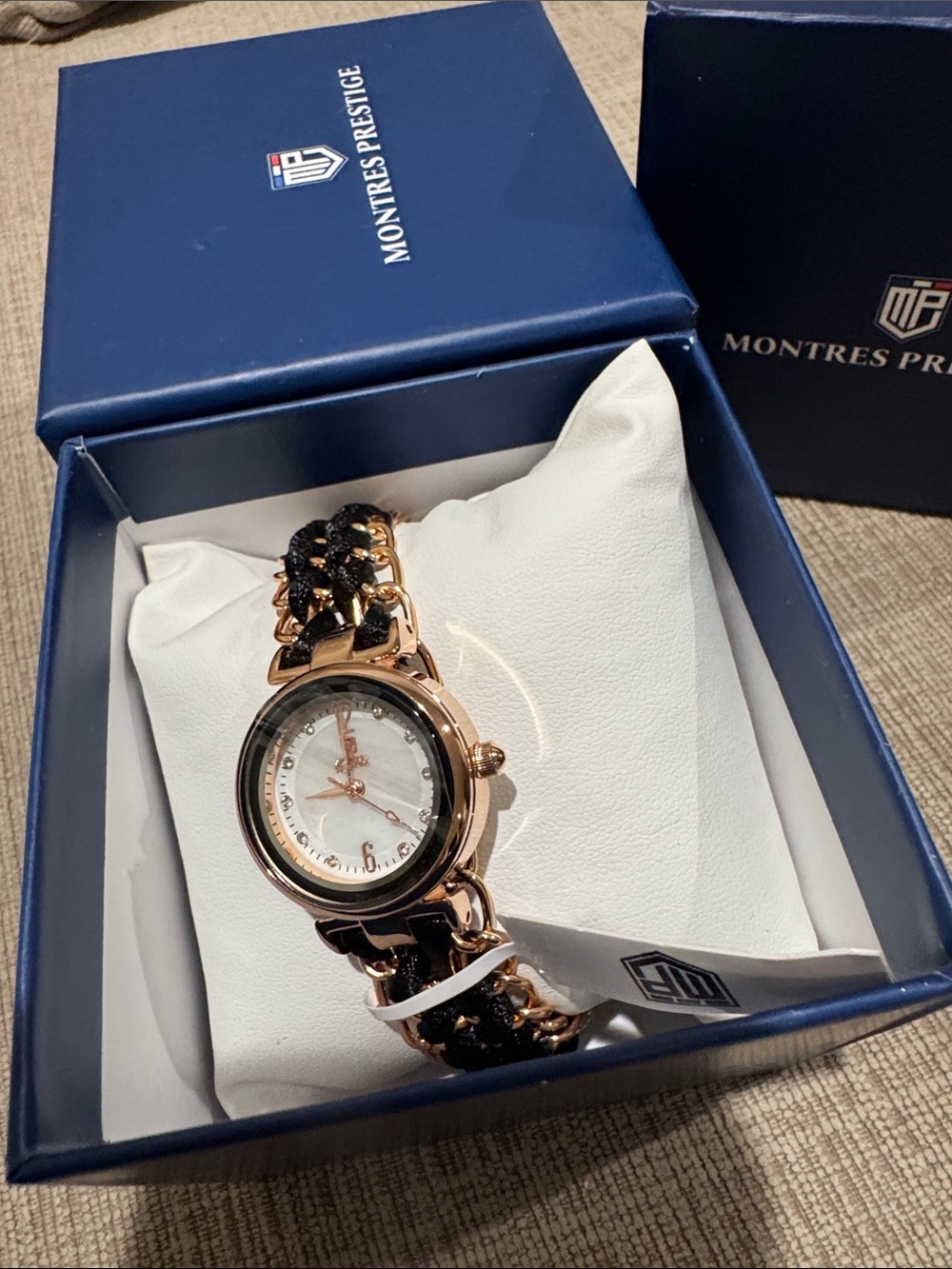 Rose Gold and Black Women's Chain-Link Bracelet Watch